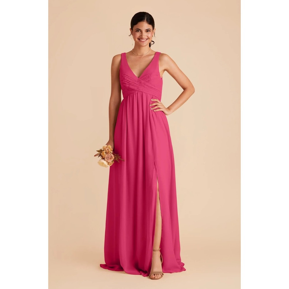 Birdy Grey Laurie Dress Chiffon Fuschia Pink XS Bridesmaid Wedding Maxi Pockets
